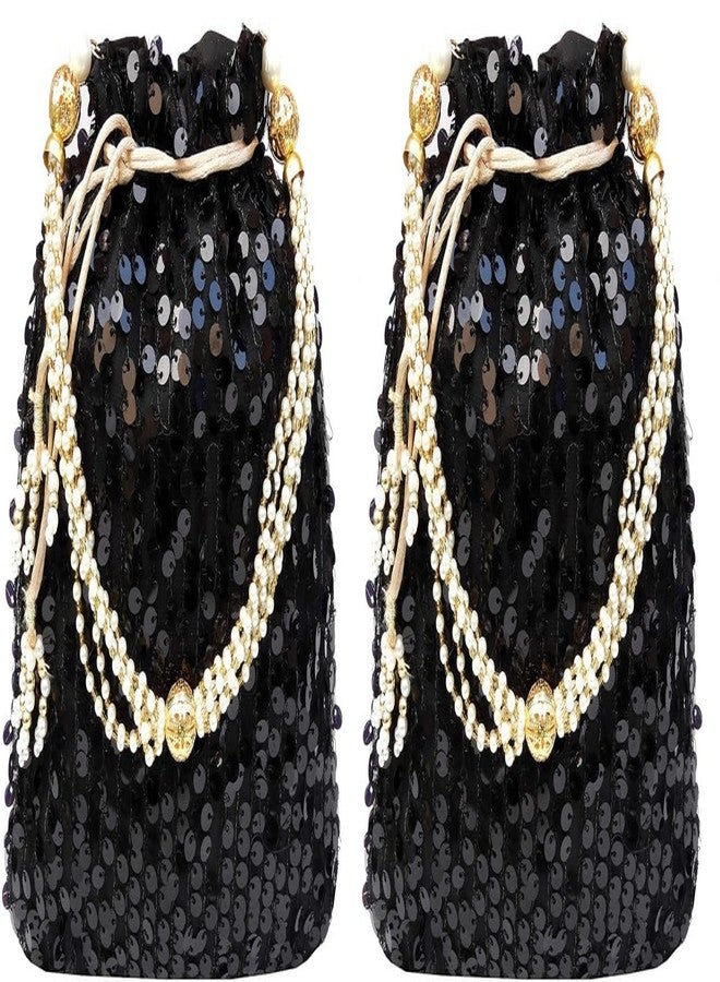 حقيبة بوتلي سوداء مزينة بالترتر من دوقة للنساء لحفلات الزفاف (عبوة من قطعتين)